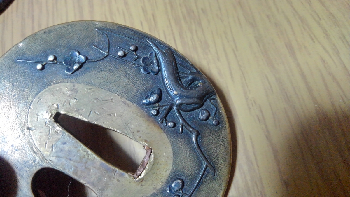 名品 名作 江戸期金工作 揃い目貫 銘 恒永 赤銅地四分一金銀象嵌