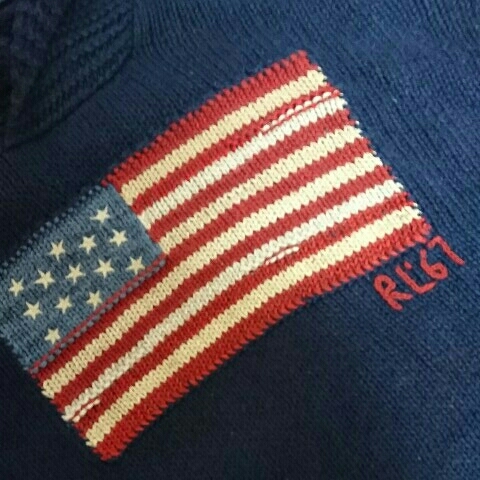 【送料無料】Polo by Ralph Lauren ラルフローレン 星条旗 ニット セーター ショールカラー ネイビー M