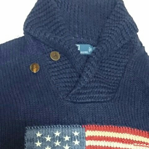【送料無料】Polo by Ralph Lauren ラルフローレン 星条旗 ニット セーター ショールカラー ネイビー M