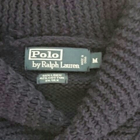 【送料無料】Polo by Ralph Lauren ラルフローレン 星条旗 ニット セーター ショールカラー ネイビー M