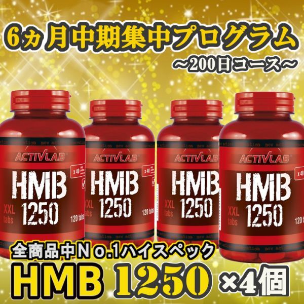 6ヶ月中期集中セット【マイプロテイン×7本弱相当】HMB1250mg 120粒×4個【ビルドマッスル・メタルマッスル13.3袋相当】