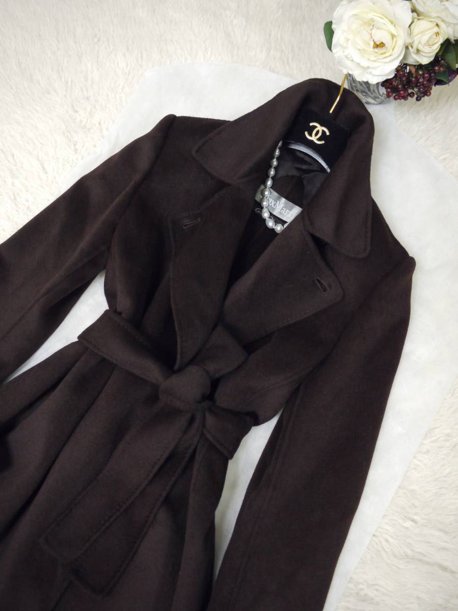 ★MAXMARA★美品★cucito a mano★手縫い★アンゴラ・カシミヤ混ダブルフェイス★ベルテッド コート★ダークブラウン★マックスマーラ★