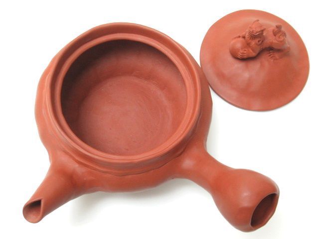 11-35 間野弥平 朱泥獅子摘み手捻り茶注 常滑焼 名工 茶