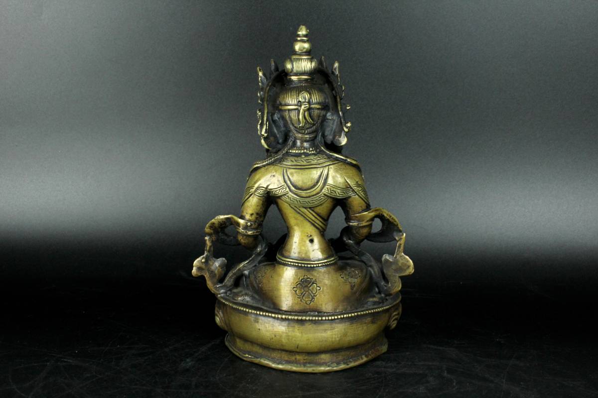 時代古玩 銅製鍍金 チベット仏 観音菩薩座像 繊細細工 中国唐物仏像 (n