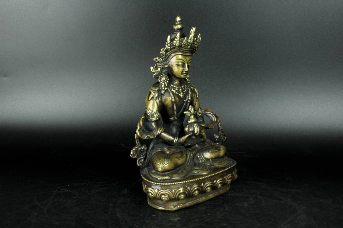 時代古玩 銅製鍍金 チベット仏 観音菩薩座像 繊細細工 中国唐物仏像 (n