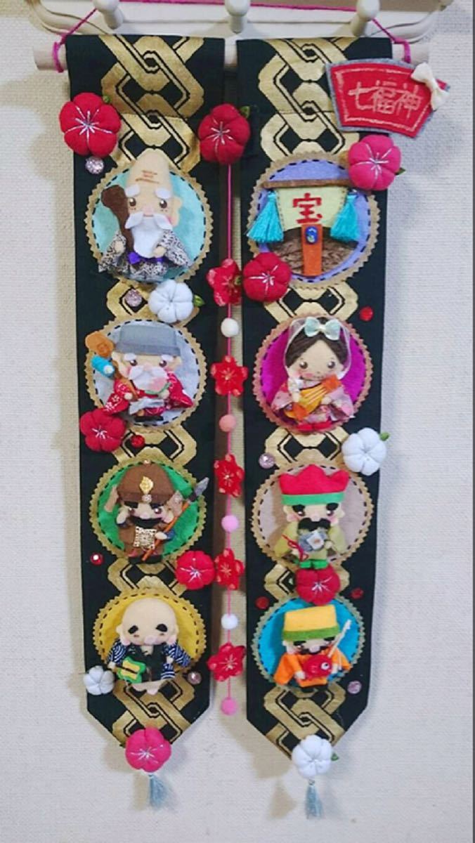 七福神★お正月★フェルトハンドメイドリースタペストリー フェルトリース☆七福神☆ハンドメイド