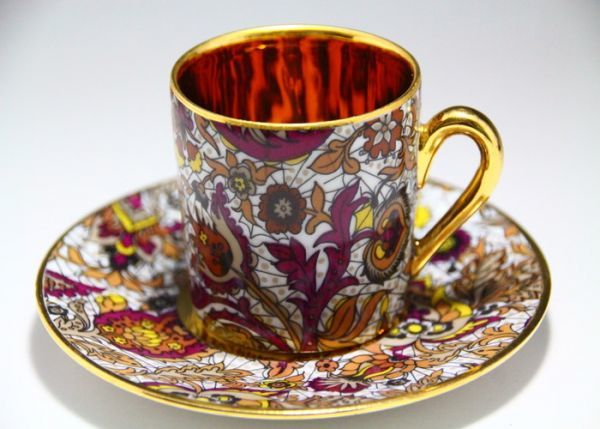 超稀少 フランス Limoges 1900年中期 花図金彩 ゴールド カップ