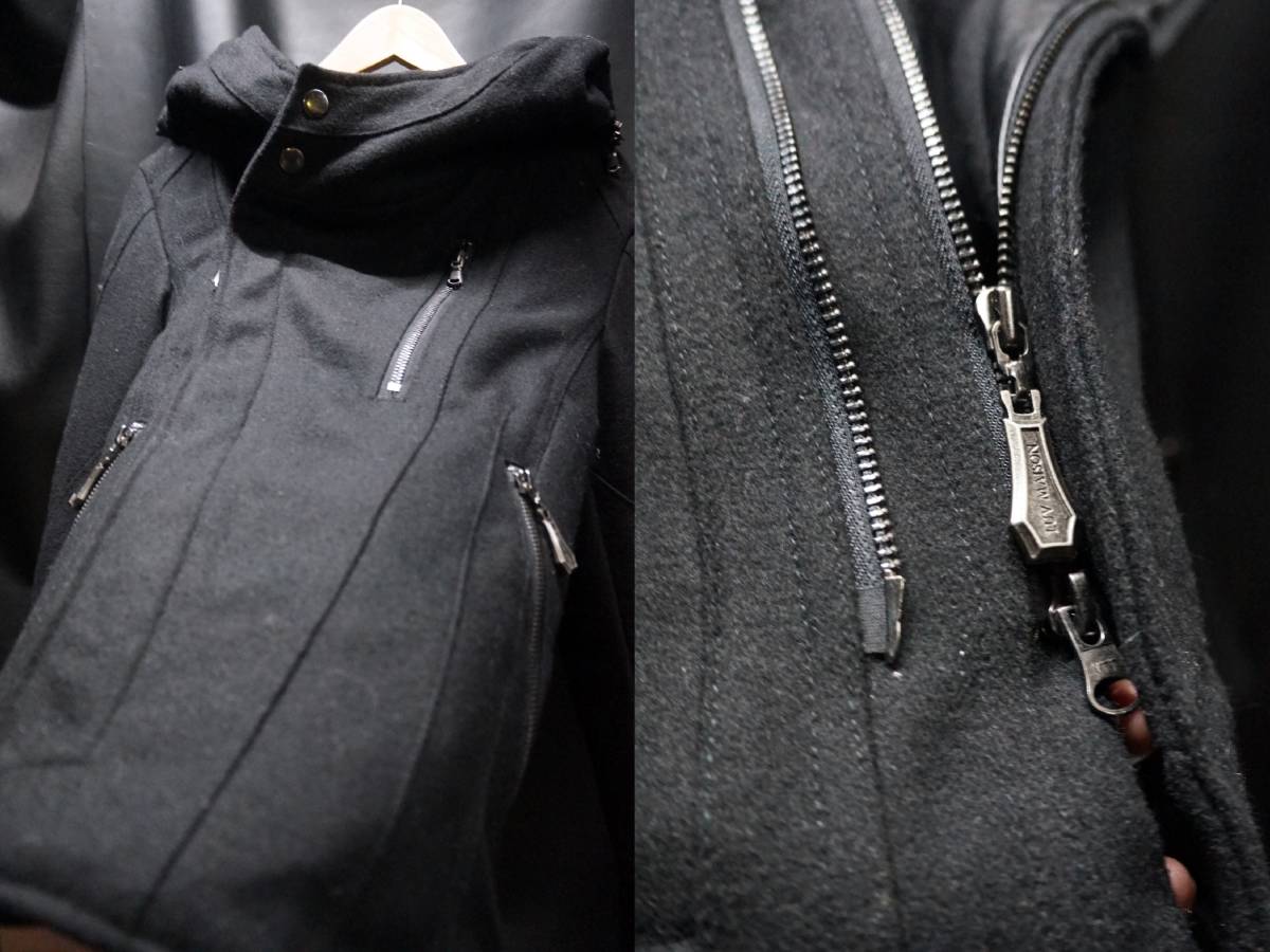 LUV MAISON ビッグフード ライダースパーカー 46 レザー切替 光沢 メタリック ジャージ ジャケット フーディー ストレッチ ジャックローズ ジャックローズ メルトンライダースジャケット 0 ROSE MAISON STORE公式通販)