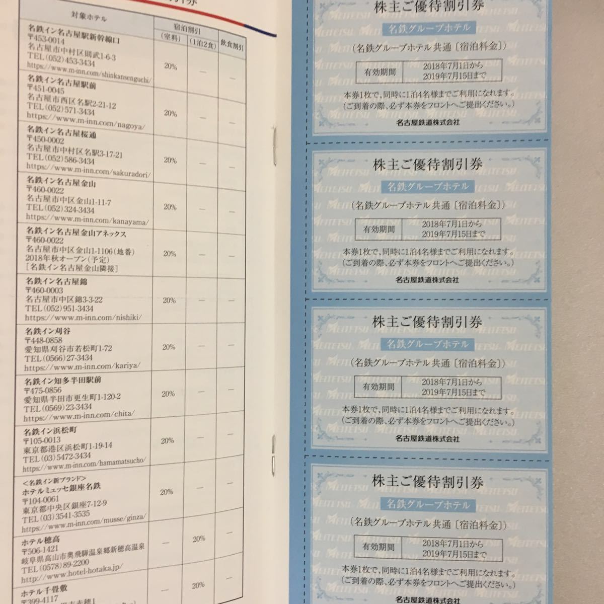 名鉄株主優待券(乗車証4枚付き)
