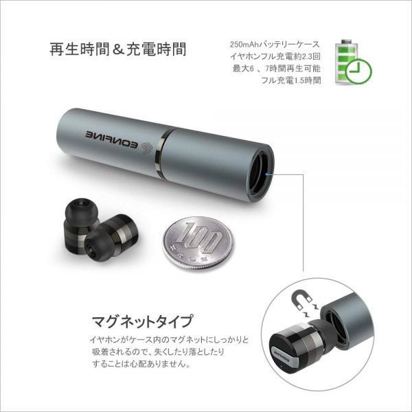 ☆新品未使用☆Eonfine Bluetooth イヤホン 完全ワイヤレス 超小型 左右独立型 超軽量 内蔵式マイク 技適認証済☆_3
