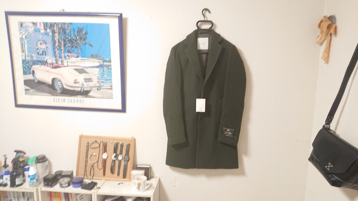 美品EDIFICE EDIFICE チェスターコート オリーブ カーキ モスグリーン