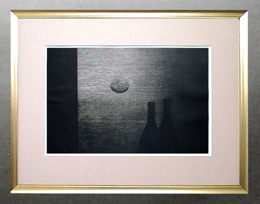 l浜口陽三の腐蝕銅版画 Heart art Gallery ボトルとナッツ 浜口陽三展