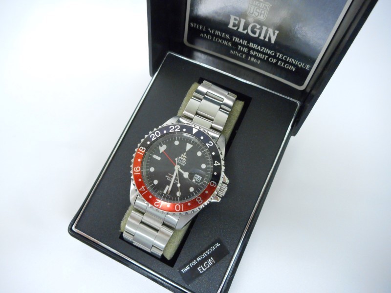 エルジン ELGIN TREASURE メンズクォーツ 黒文字盤 腕時計 FK-1028-LI 
