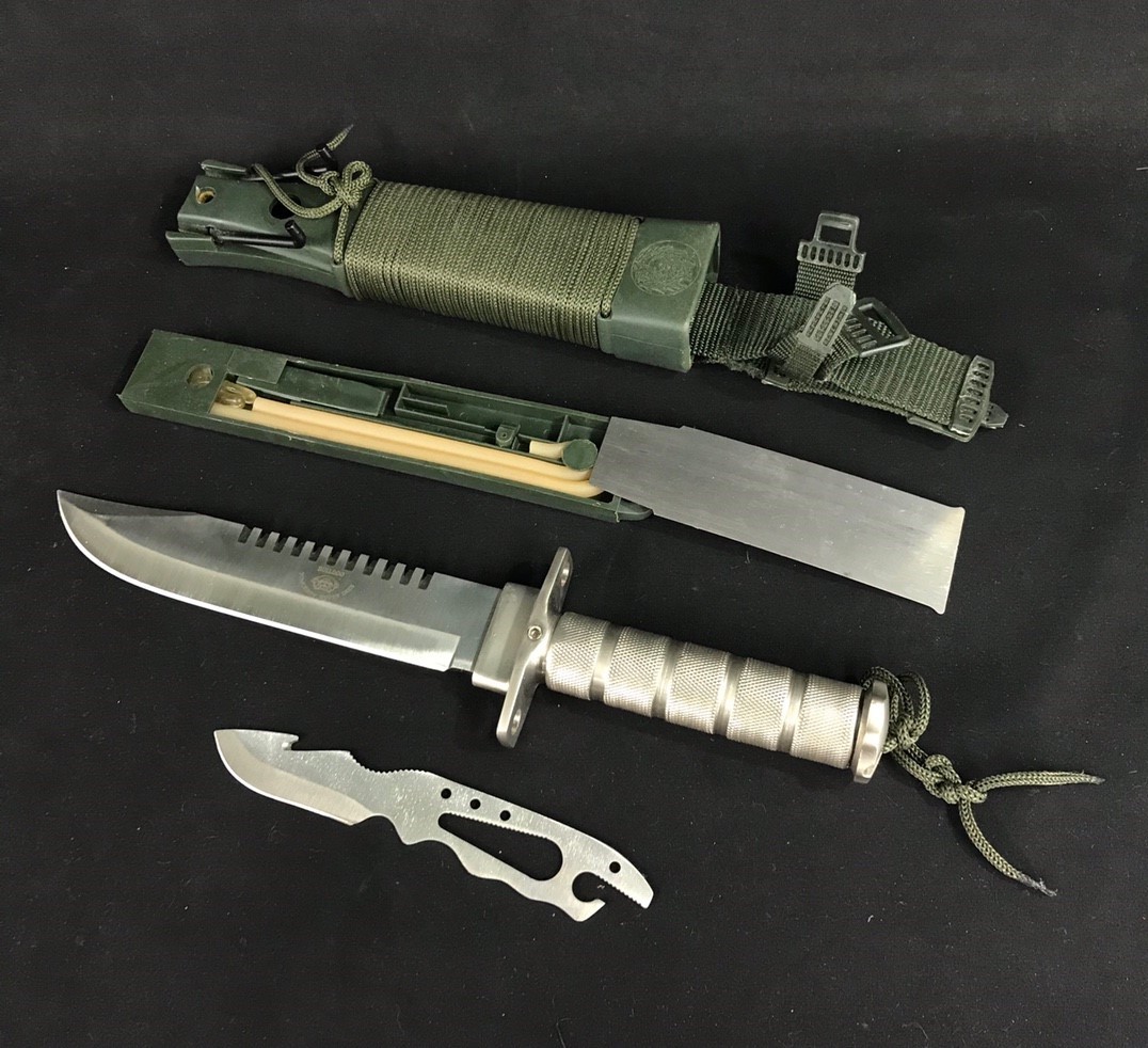  ブルドッグ/BULLDOG サバイバルナイフ/アーミーナイフ BD-10 J.K.1 シルバー サバイバルキット付属 全長36cm(ハンティングナイフ、狩猟刀)｜売買されたオークション情報、yahooの商品情報をアーカ ハンティングナイフ、狩猟刀