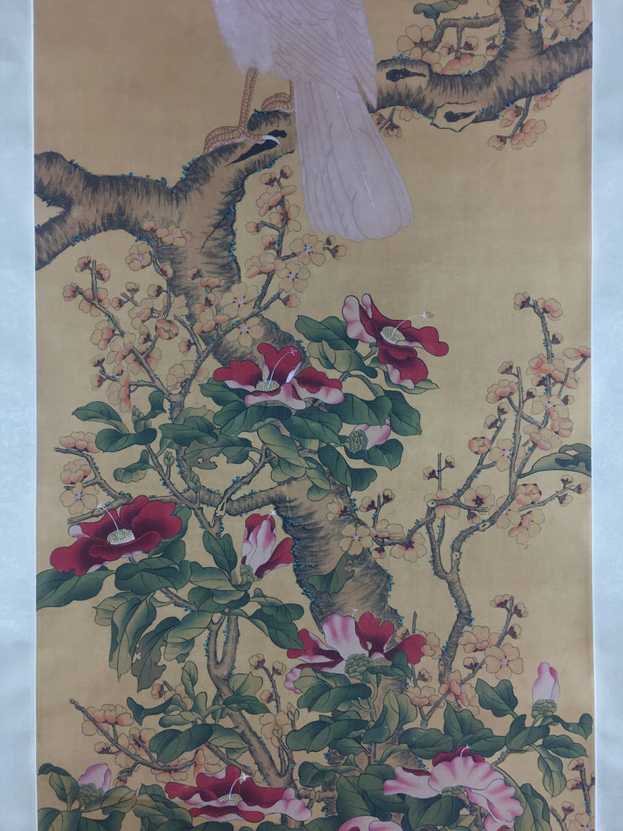 ☆古寶堂☆蒐集【Z2】『清時代・郎世寧・花鳥図』掛け物・絹本・伝来