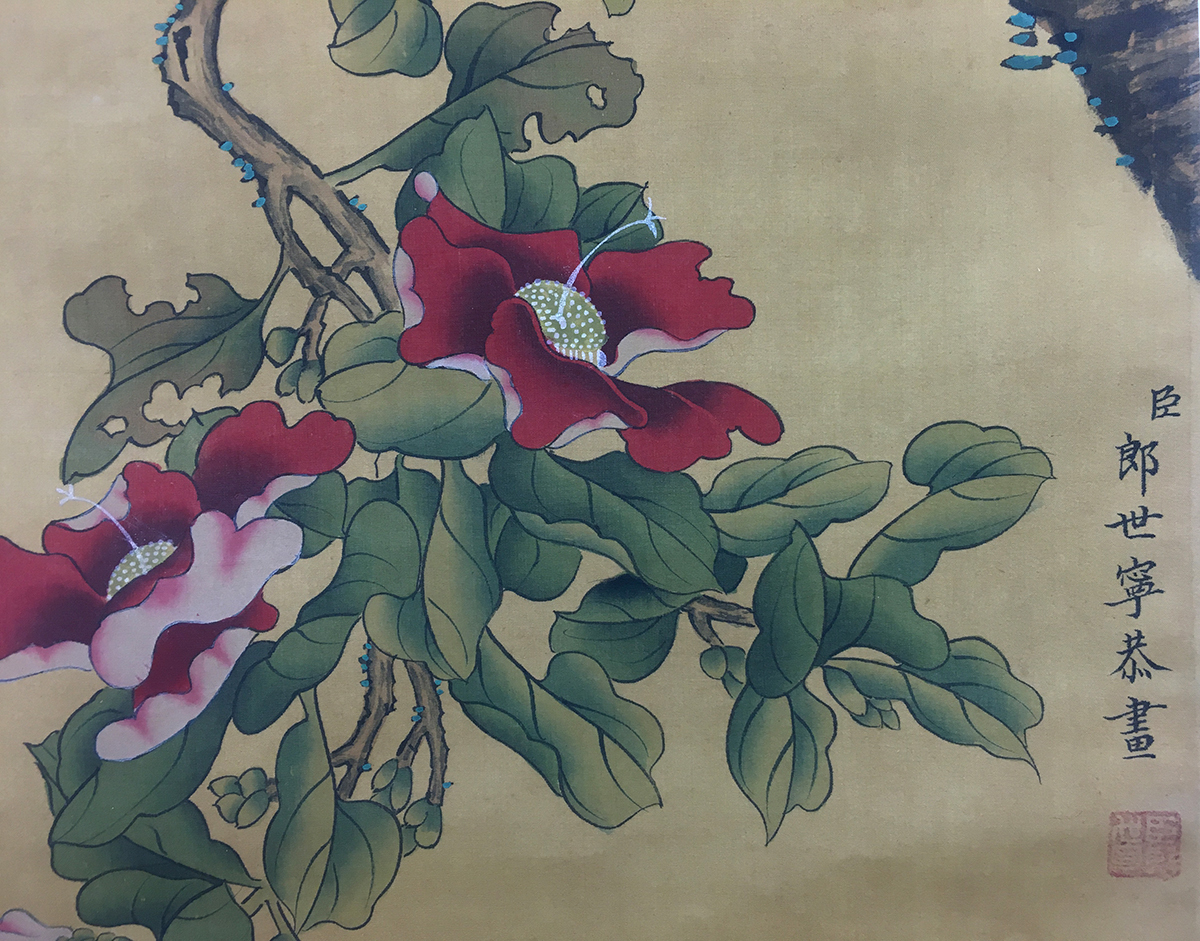 ☆古寶堂☆蒐集【Z2】『清時代・郎世寧・花鳥図』掛け物・絹本・伝来