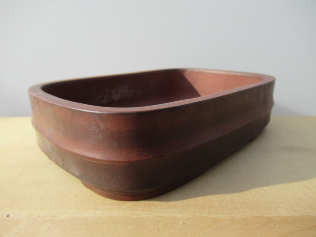 ⑧ミニ盆栽鉢 中国宜興 朱泥袋式長方鉢11cmx7.3cm x4.3cmおまけ付 ⑧