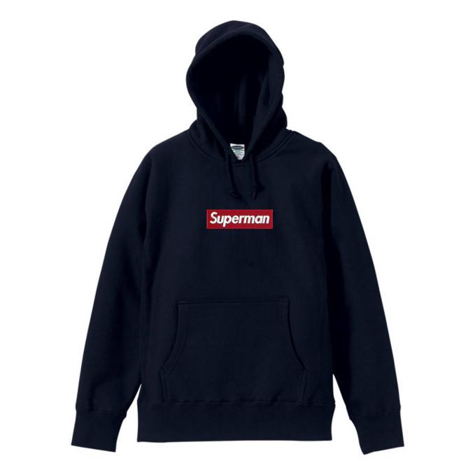 [期間限定SALE 1/20まで] Supermanパーカー ネイビー Mサイズ [Supreme シュプリーム パロディ商品]