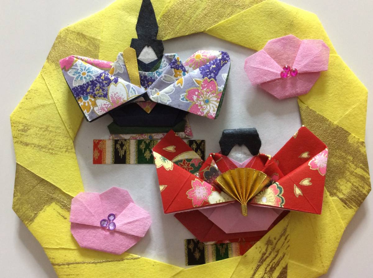 ハンドメイド 折り紙リース お雛様 ひな祭り 友禅 14 黄 折り紙 千代紙 売買されたオークション情報 Yahooの商品情報をアーカイブ公開 オークファン Aucfan Com
