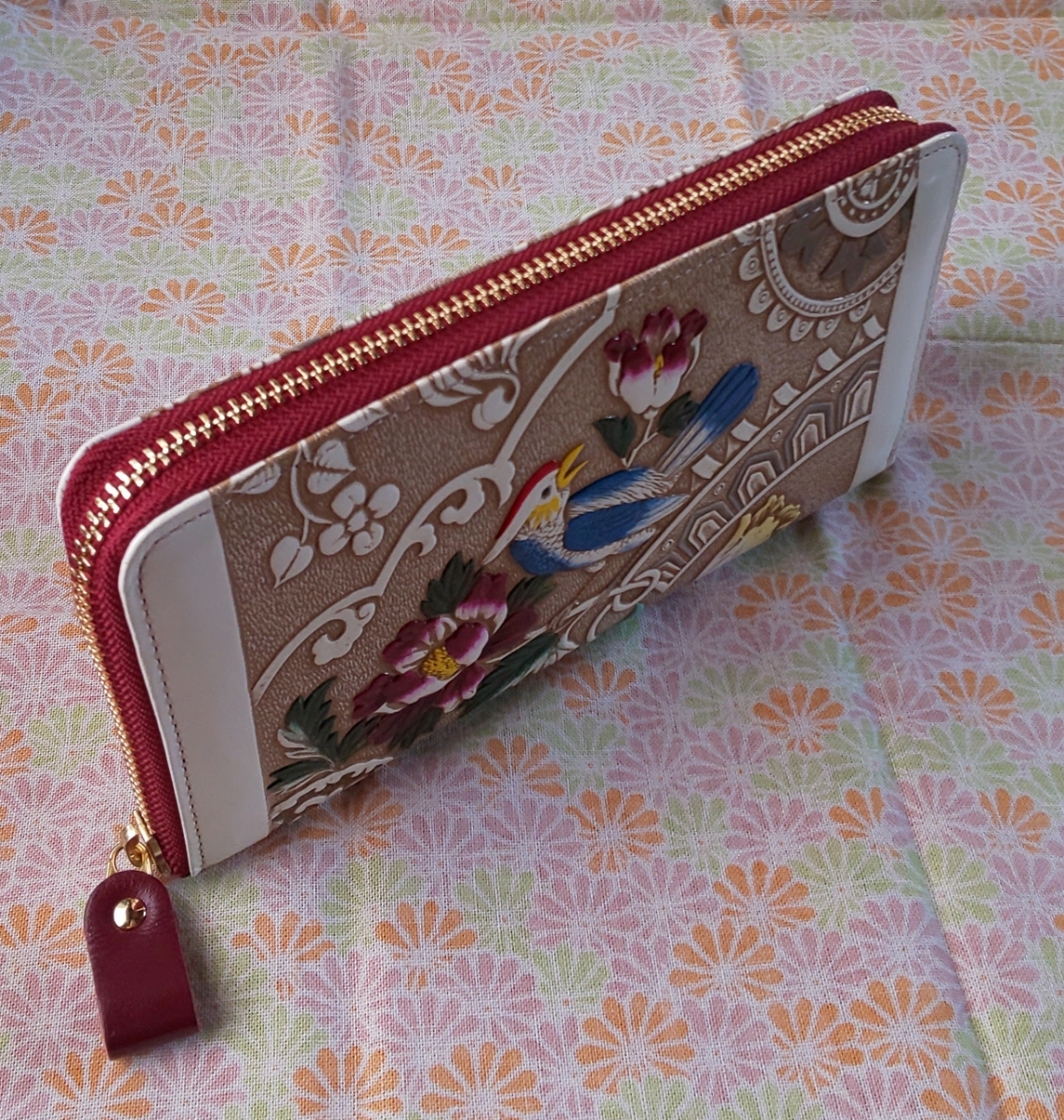 【新品!!】文庫革細工・長財布・オウム柄