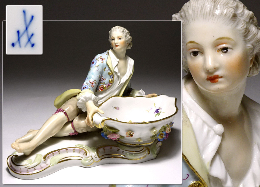 豊富な，新品 &nabla;花&nabla;19世紀ドイツ Meissen オールドマイセン 色絵磁器人形 横たわりバスケットを抱える紳士 調味料入(マイセン)｜売買されたオークション情報、yahooの商品情報をアーカイブ公開 - オ マイセン