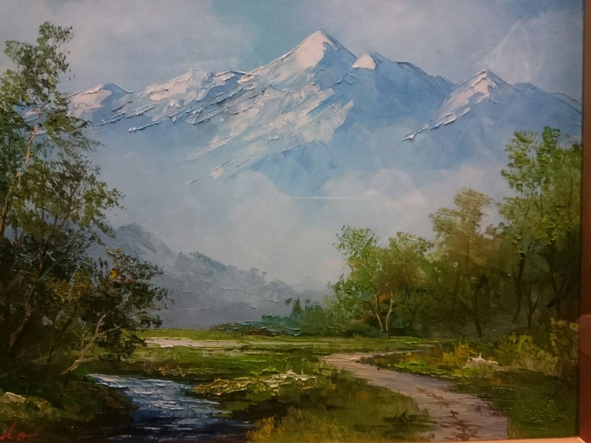 EHK85 真作保証 工藤昭重 北アルプス SM号 油彩画 額装 肉筆 風景画