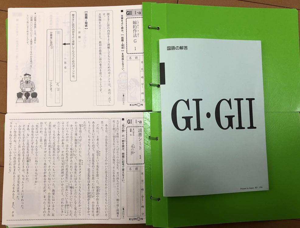 公文 国語 GI GII 未記入プリント 終了テスト付き ☆送料無料☆【書込・欠番なし】くもん 国語プリント各200枚（欠番なし