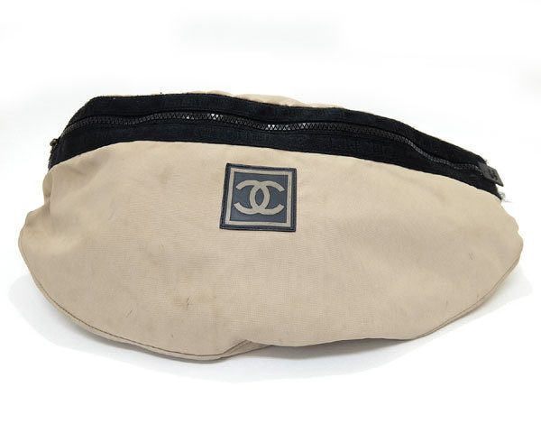 1円 シャネル CHANEL スポーツライン ボディバッグ ショルダーバッグ CC ココマーク ベージュ×ブラック キャンバス A19978 1374736