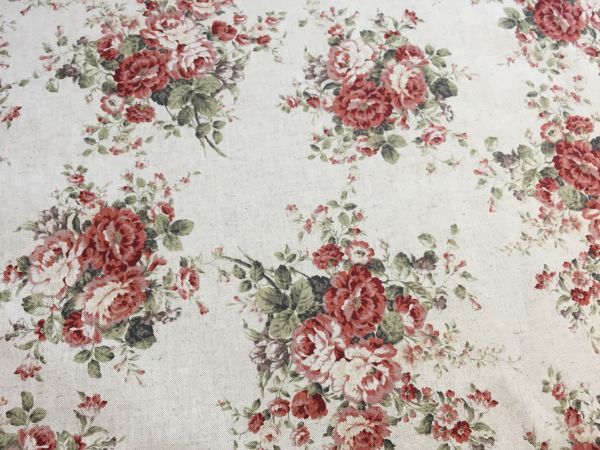 布世界MD150★　２ｍ　アンティークレトロフラワー　赤　綿麻キャンバス　手芸　生地_10