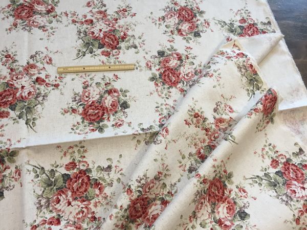 布世界MD150★　２ｍ　アンティークレトロフラワー　赤　綿麻キャンバス　手芸　生地_7