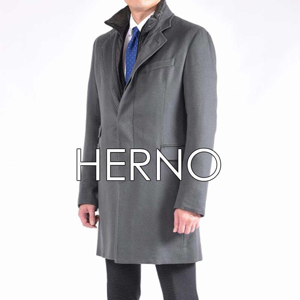 HERNO HERNO TECH チェスターコート 中綿入り メンズカシミヤ100％ カーキ グリーン M-L イタリア製 50 ヘルノ ...
