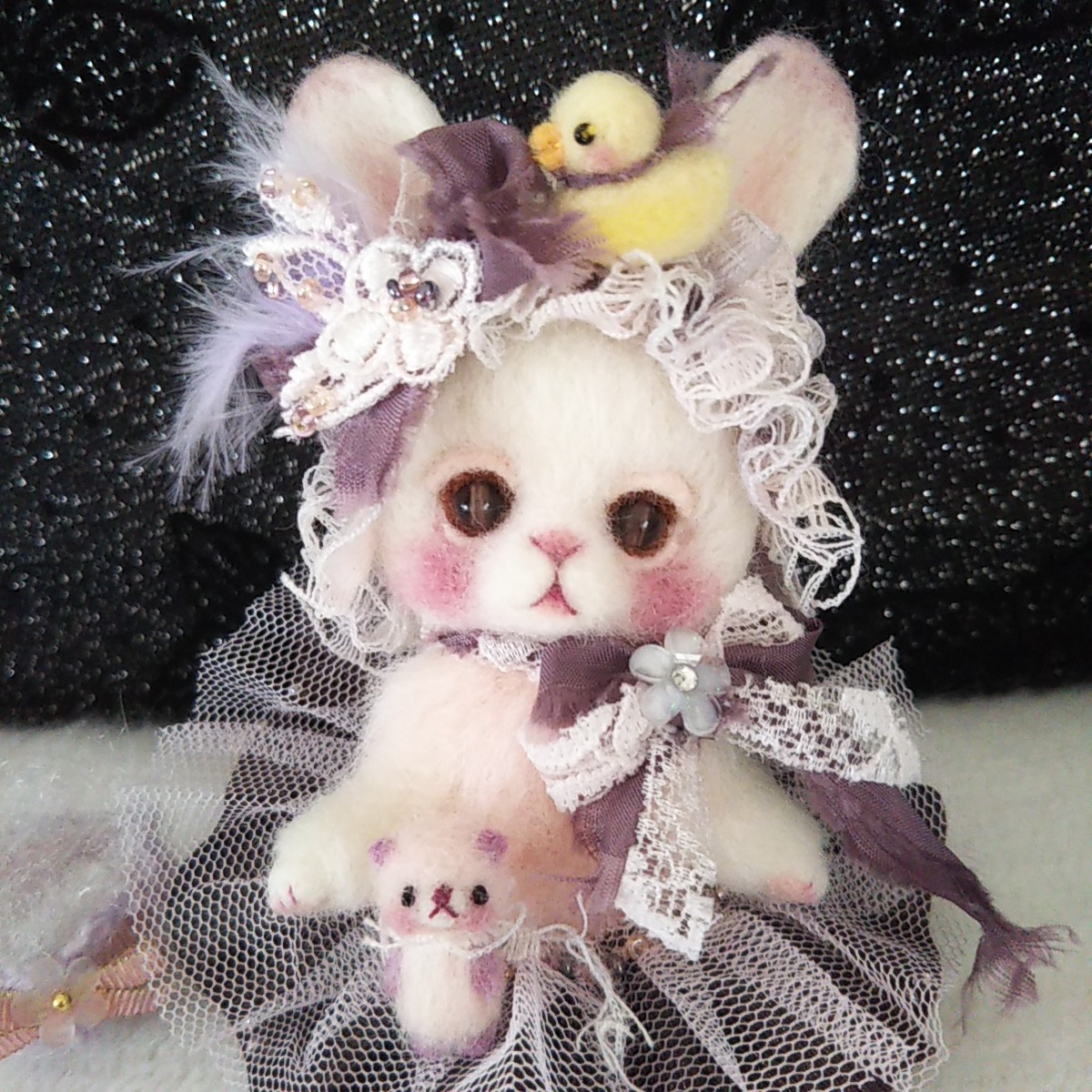 羊毛フェルト うさぎ ピンク ハンドメイド 羊毛フェルト うさぎ ピンク