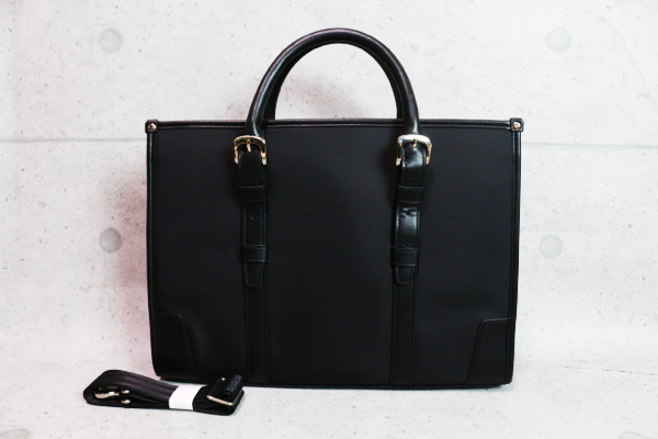 新品コムサメン 新作 2way高機能 市松柄 ナイロン レザー ビジネスバッグ/黒/COMME CA MEN
