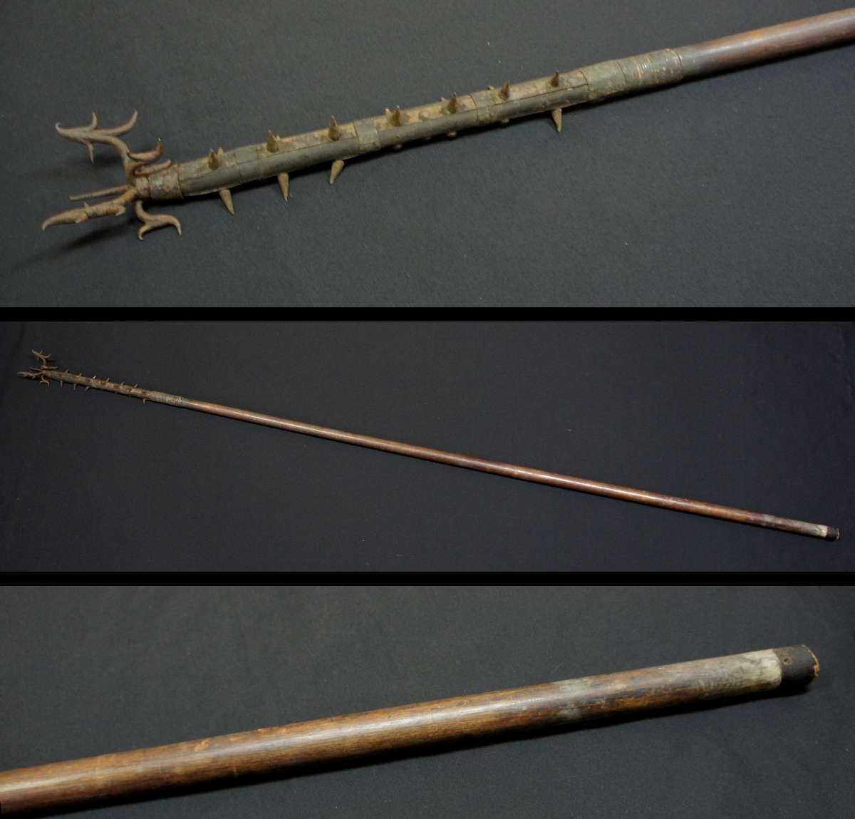 時代 袖搦み 213cm 長尺頑強樫柄 捕物　袖絡み/もじり/狼牙棒/槍/古道具/武具