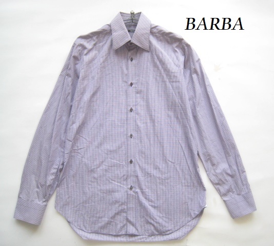 極上イタリア製!!バルバ BARBA NAPOLI*チェック柄長袖ドレスシャツ 41