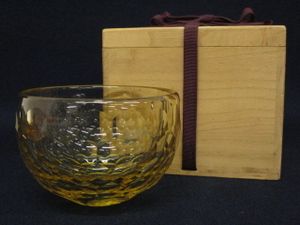 由水常雄作 ガラス ファンシード ベニス ぐい呑 共箱 酒器 由水常雄の