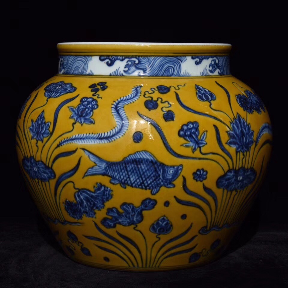 陶芸 明 宣德 黄釉青花魚藻紋罐 中国古董品 中国古美術 唐物古玩 置物(明)｜売買されたオークション情報、yahooの商品情報をアーカイブ ...