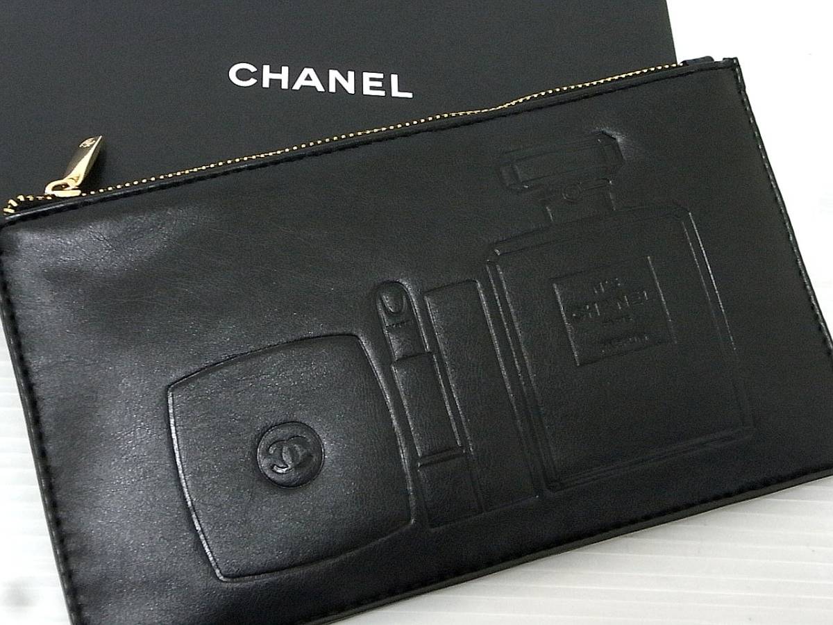 新品 CHANELシャネル ビューティー レザー ポーチ 黒 クラッチバッグ