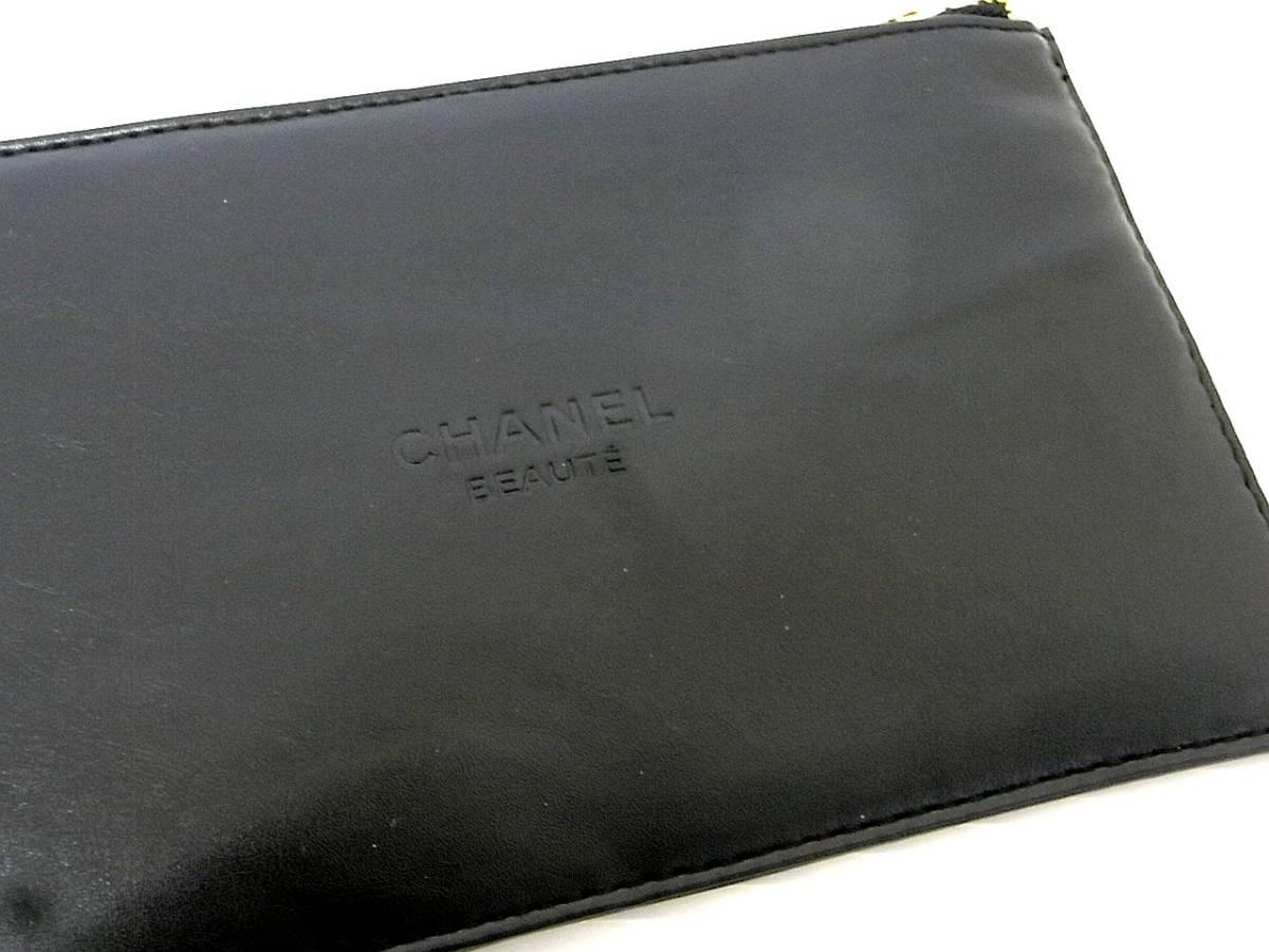 新品 CHANELシャネル ビューティー レザー ポーチ 黒 クラッチバッグ