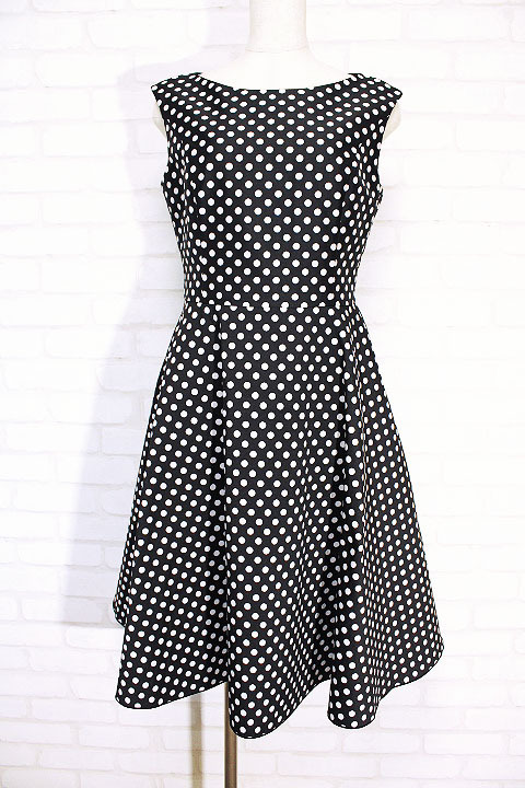 ☆美品2019☆Rene basicルネ/ドット柄ノースリーブワンピース：36/黒白 