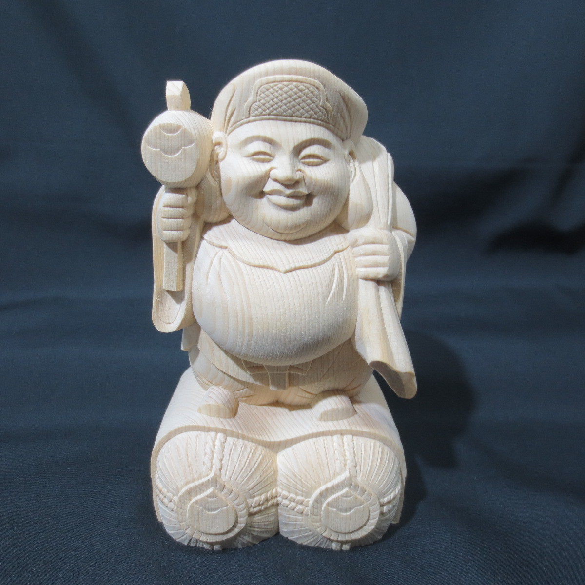 大黒天 天然 桧木彫り : 木彫り 置物 大黒天像 大黒様 恵比寿 七福神 