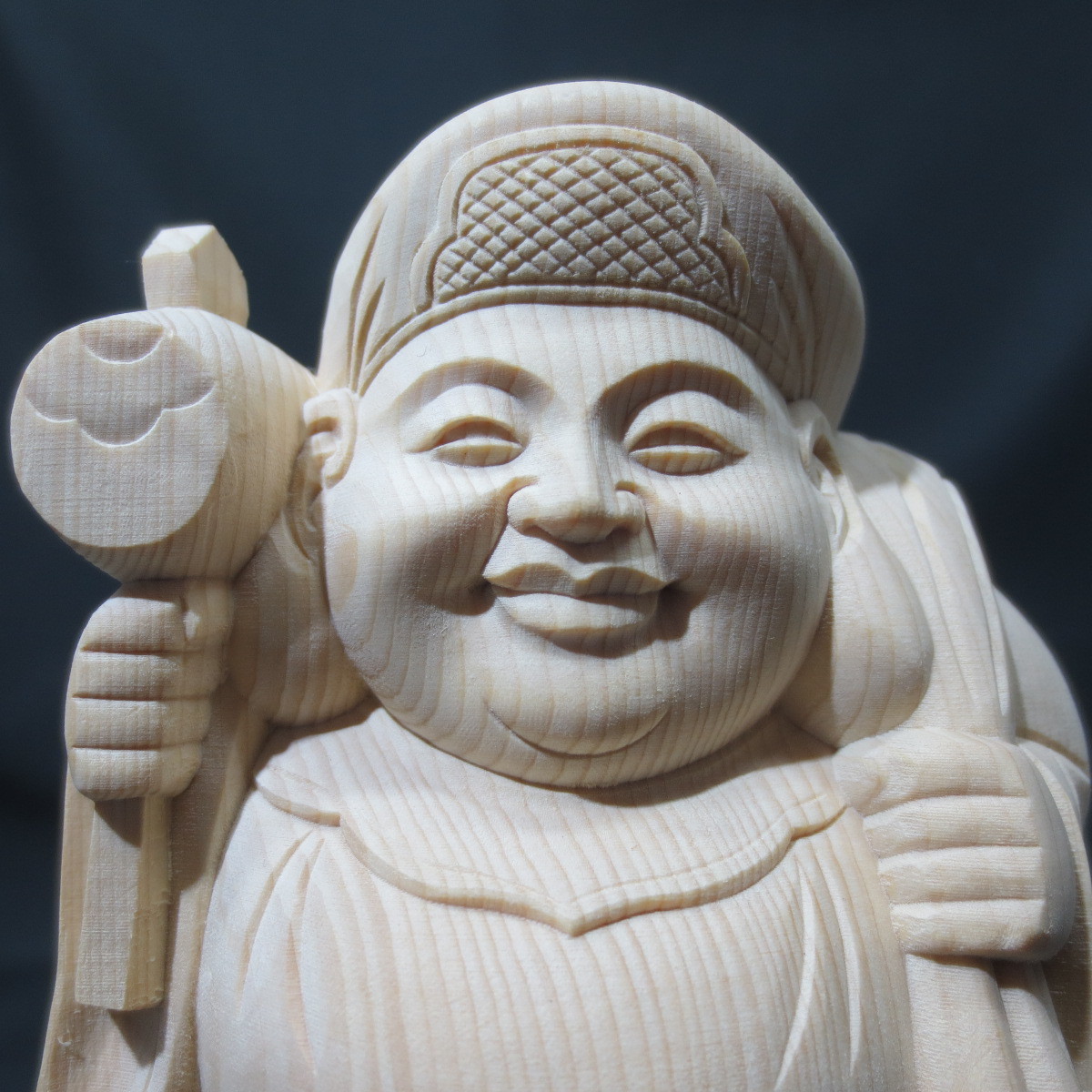 大黒天 天然 桧木彫り : 木彫り 置物 大黒天像 大黒様 恵比寿 七福神 