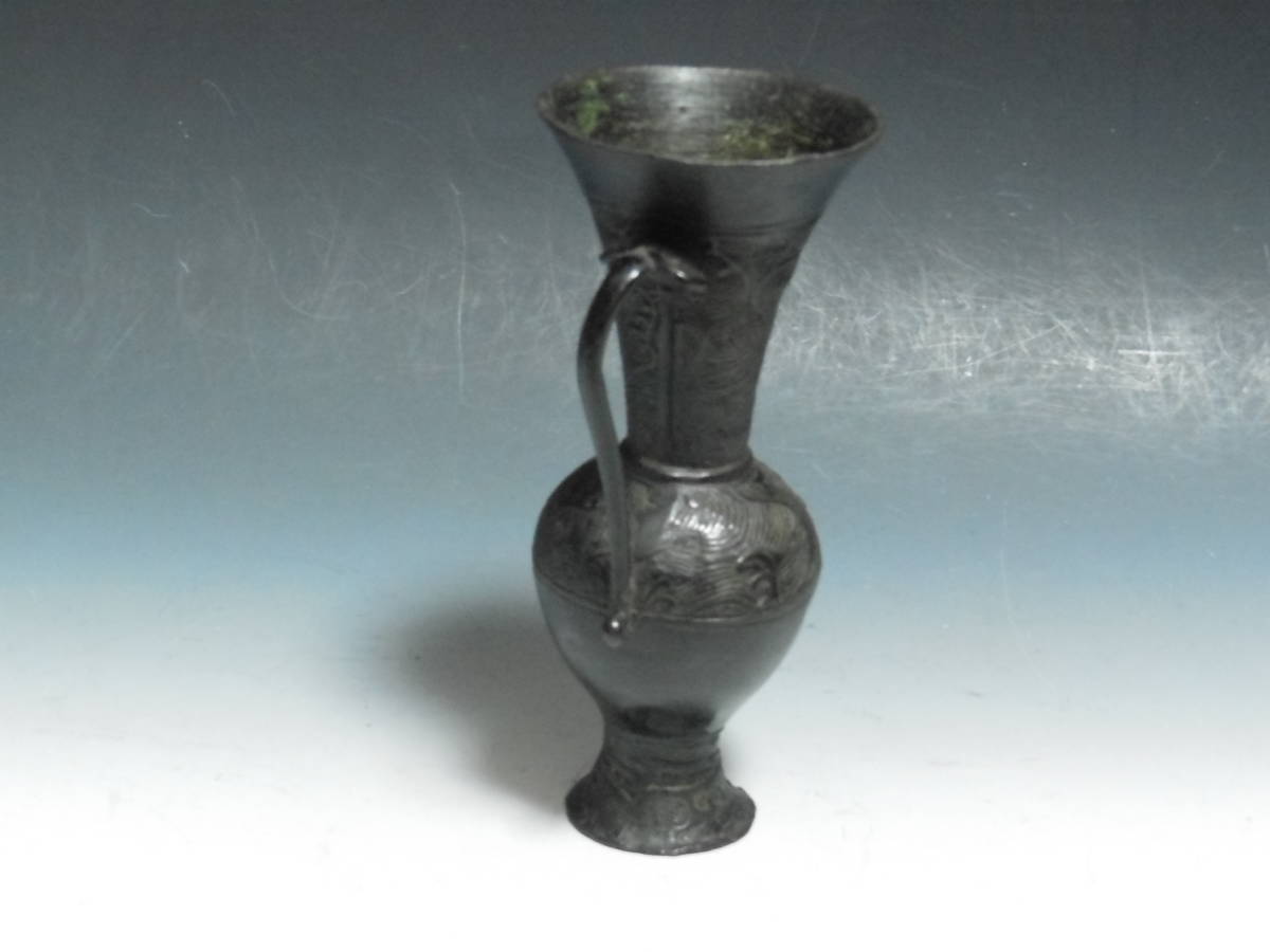 ○《 古銅 青海波紋様 花入 》 時代物 煎茶道具 茶道具 茶席道具 古