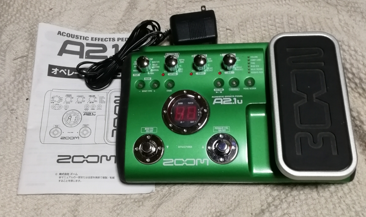ZOOM A2.1u エレアコ用エフェクター 取説、ACアダプター付 箱無し 動作確認済