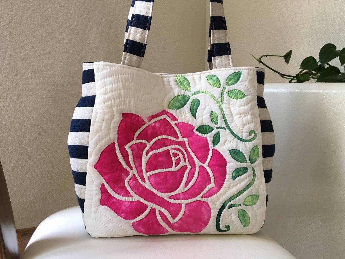 ハンドメイド・ハワイアンキルト・トートバッグ・薔薇