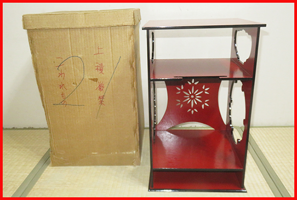 □茶道具 棚「一元斎好写 朱塗雪輪棚」 雪輪棚極上品飾