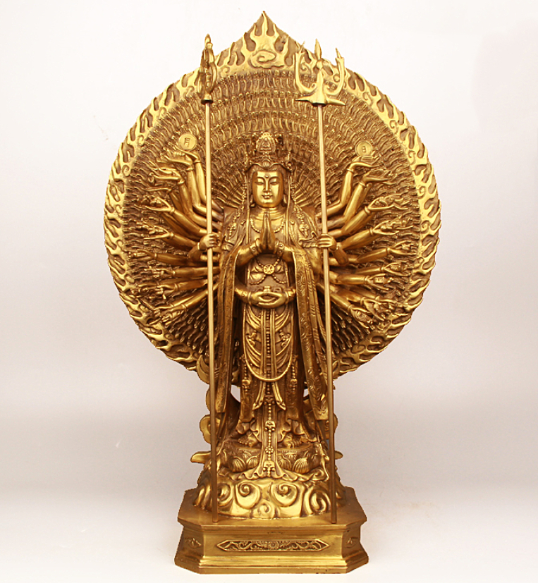 現代上品な工芸品 純銅製 千手観音菩薩仏像 置き物 鎮宅 祭り 風水開運