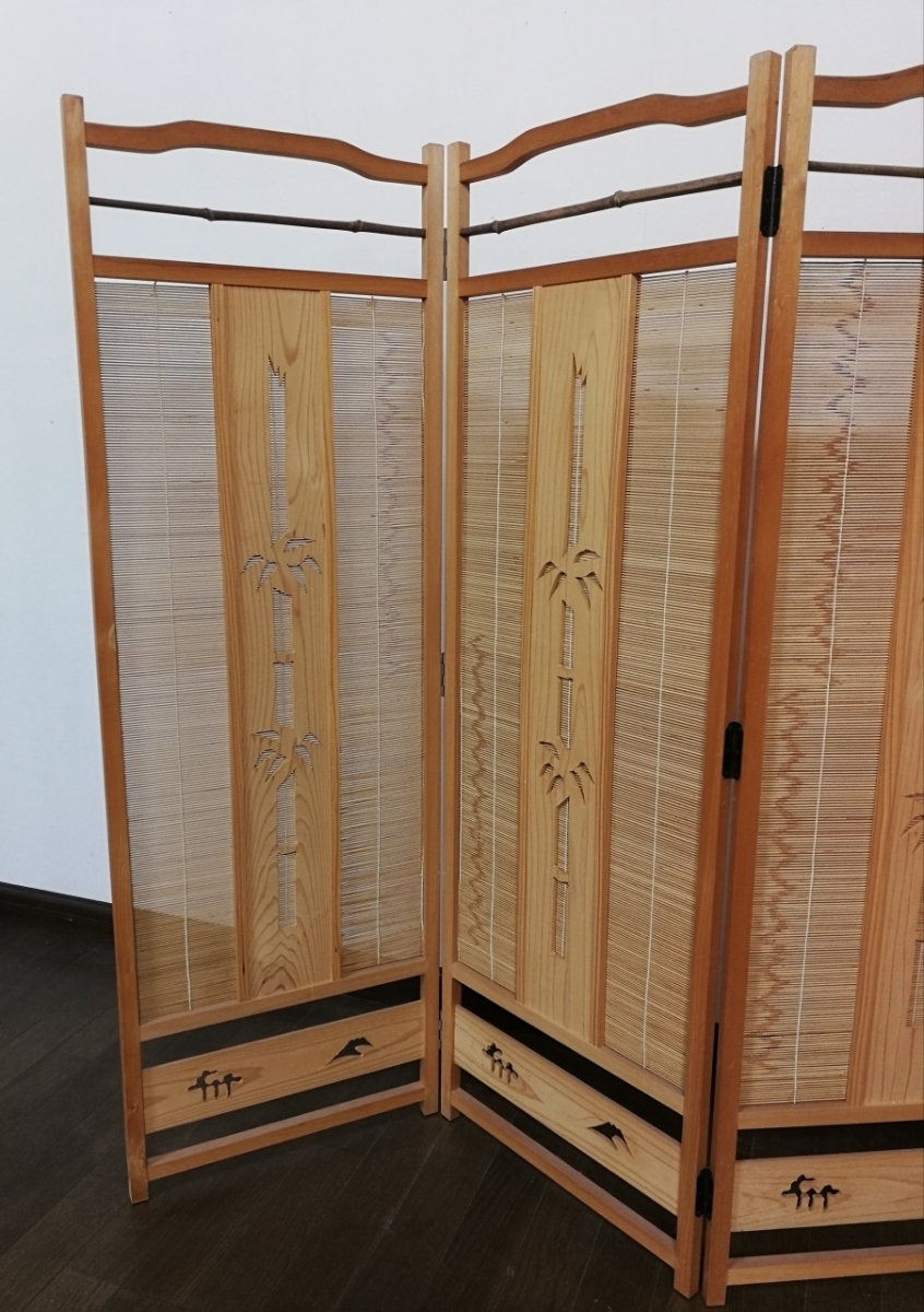 建具 夏 透かし衝立 葦 竹 御簾 パーテーション 花寄屏風