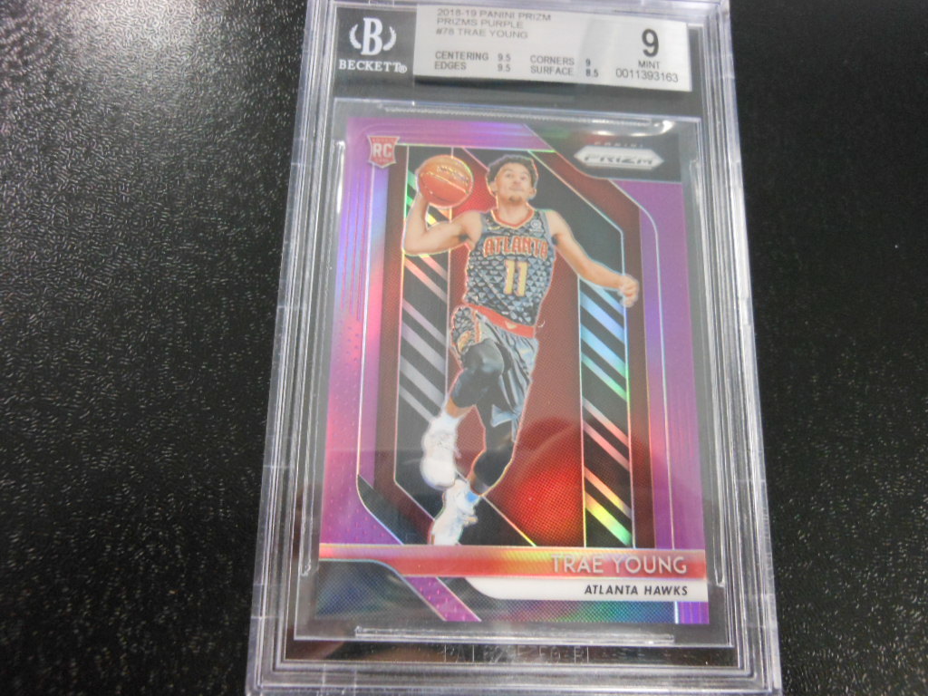 2018-19 PRIZM PURPLE base /75 TRAE YOUNG RC HAWKS BGS9