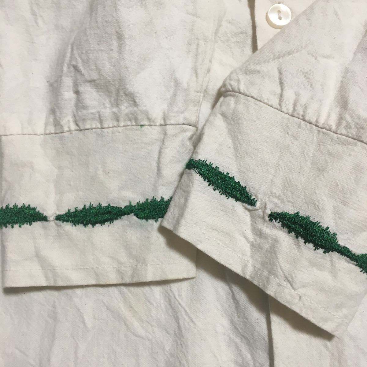 70s unknown 長袖シャツ 麻混 刺繍 ヒッピー 42サイズ 生成り 古着 ヴィンテージ 実寸サイズ M アイボリー